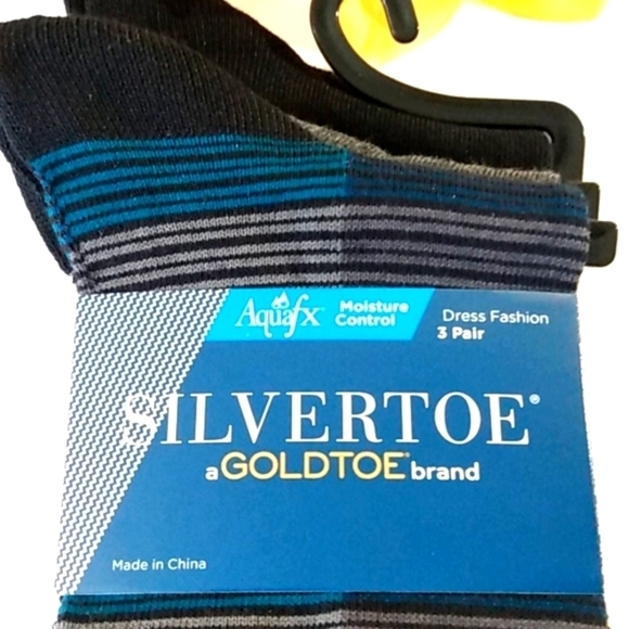 SILVERTOE GOLDTOE AQUAFX MOISTURE CONTROL DRESS SOCKS BLACK GRAY 3 PAIR SET NWT - Picture 2 of 6